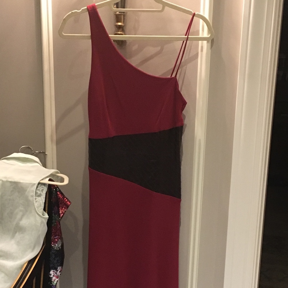 BCBG asymmetrical dress with leather accent
